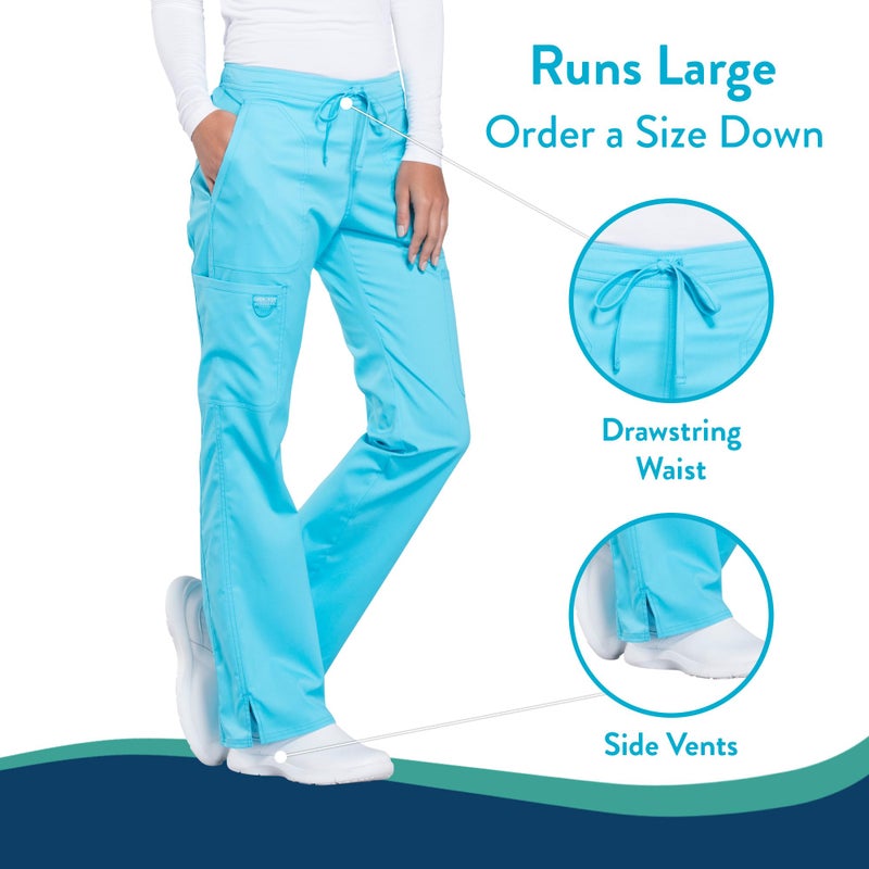 Cherokee Scrubs for Women Mid Rise Moderate Flare Drawstring Pant with 5 Pockets, Ultra Soft & Breathable Fabric - WW120, M, Turquoise - Image 3